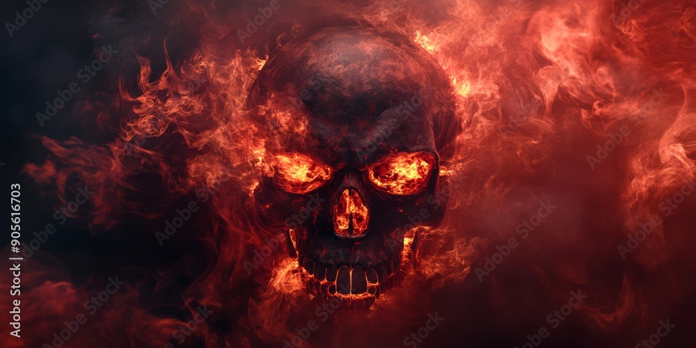 Dramatic Fiery Skull Engulfed in Flames with Intense Expressions Dramatic Fiery Skull Engulfed in Flames with Intense Expressions
