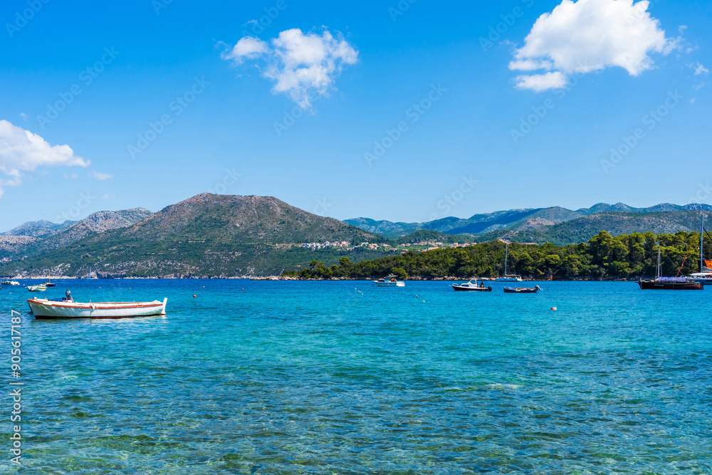 Obraz premium Crystal clear waters of Adriatic Sea around Elaphiti Island Kolocep near Dubrovnik. Summer in Croatia