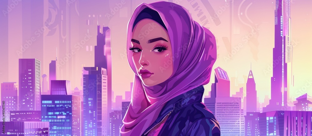 Young beautiful fashion hijab women posing with urban city background Young beautiful fashion hijab women posing with urban city background