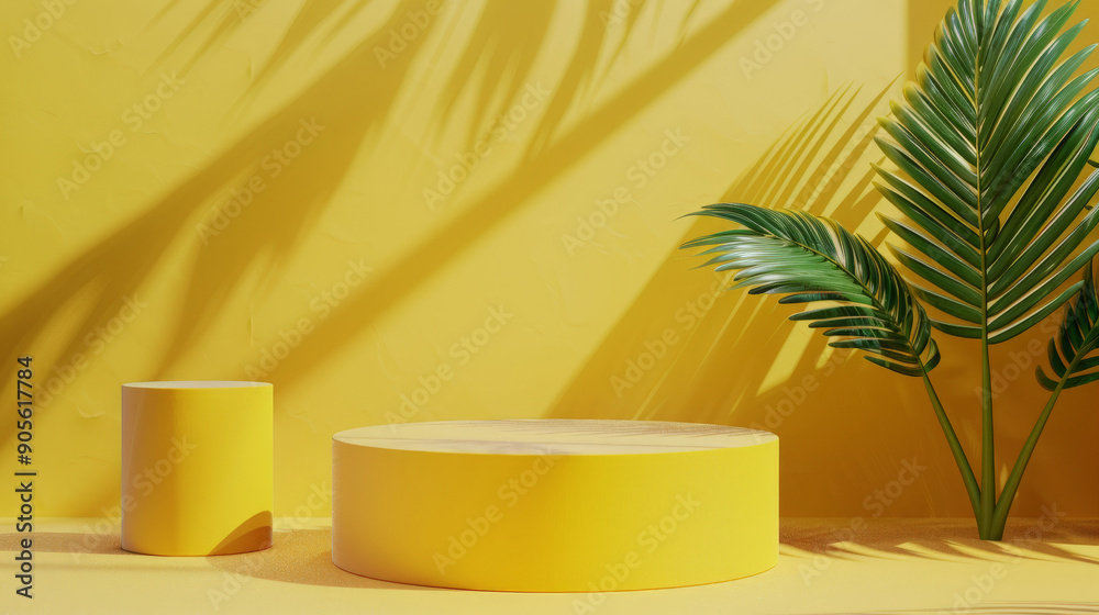 yellow podium product background 3d display