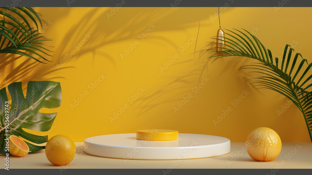 Obraz premium yellow podium product background 3d display