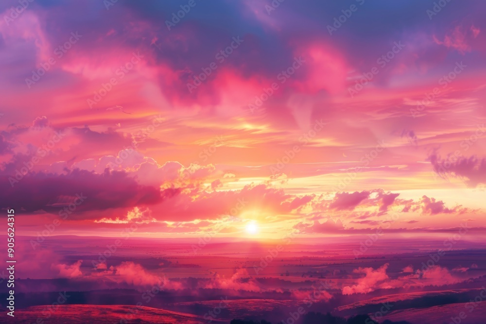 A beautiful sunset with a pink sky and clouds. The sun is setting and the sky is filled with pink and orange hues. The clouds are scattered throughout the sky, creating a sense of depth and movement A beautiful sunset with a pink sky and clouds. The sun is setting and the sky is filled with pink and orange hues. The clouds are scattered throughout the sky, creating a sense of depth and movement
