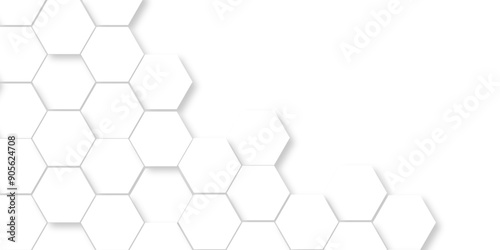 Abstract white 3d hexagon light creative digital concept vector surface grid hexagonal tile and mosaic background. vector illustration geometry science and technology cover web white honeycomb texture