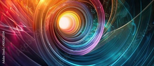 Futuristic Tunnel with Abstract Shapes and Neon Accents Swirling Towards a Bright Center