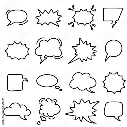 Charcoal pen line speech bubbles. Various talk and dialog balloon shapes. Vector chalk graphic elements