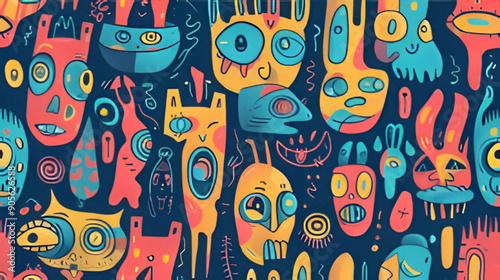 Abstract Colorful Creatures with Whimsical Expressions