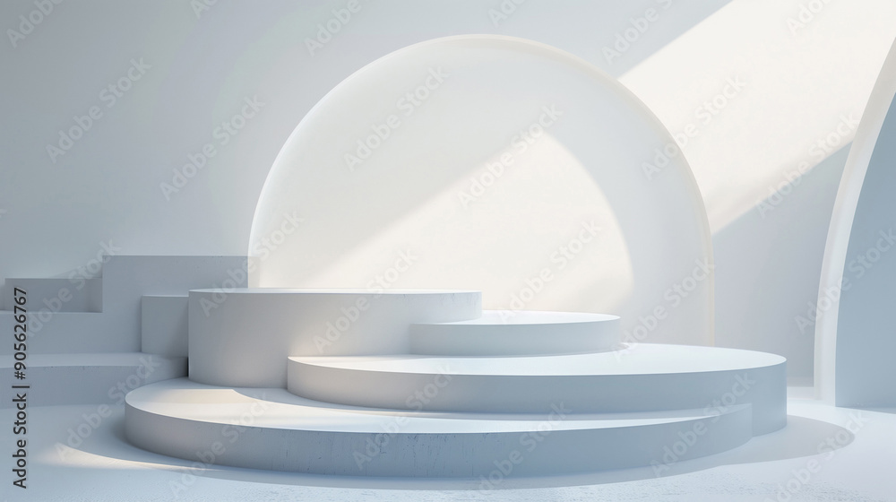 3d clean empty white podium designed as staircase. For showcasing beauty products and fashion items 3d clean empty white podium designed as staircase. For showcasing beauty products and fashion items