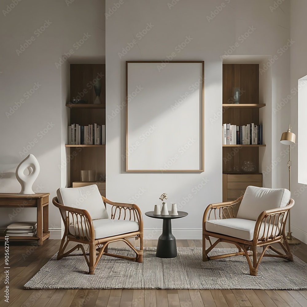 Fototapeta premium Modern bright interior with empty frame . 3D rendering 