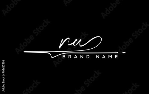 NU letter beauty handwriting vector logo.