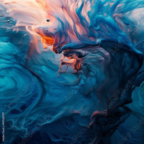 Abstract waves, fluid motion, vibrant colors, smooth gradients, dynamic flow