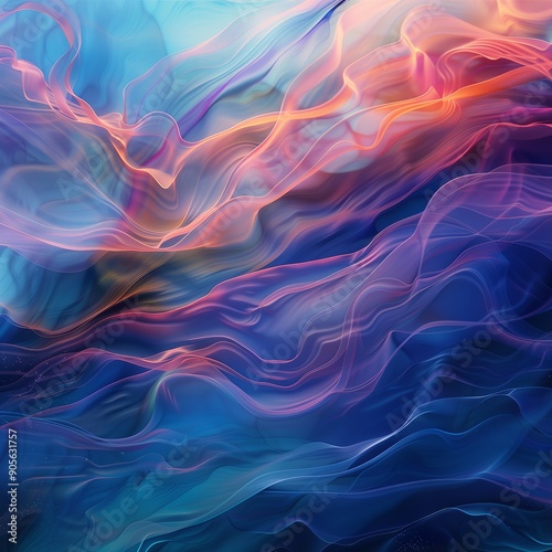 Abstract waves, fluid motion, vibrant colors, smooth gradients, dynamic flow