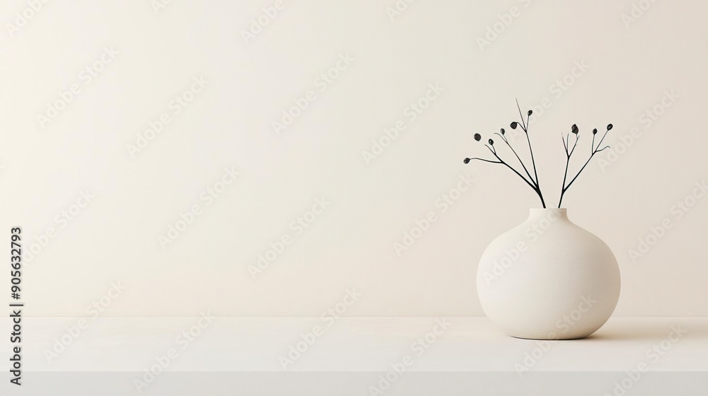 Minimalist white vase with dried flowers on a white surface. Minimalist white vase with dried flowers on a white surface.