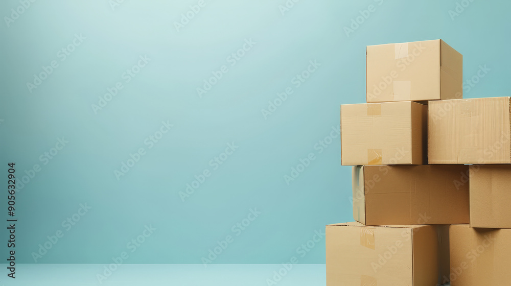 neatly stack pile of cardboard boxes on a plain colorful background neatly stack pile of cardboard boxes on a plain colorful background
