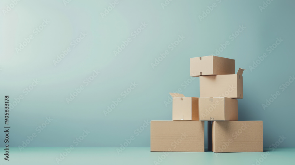 neatly stack pile of cardboard boxes on a plain colorful background neatly stack pile of cardboard boxes on a plain colorful background