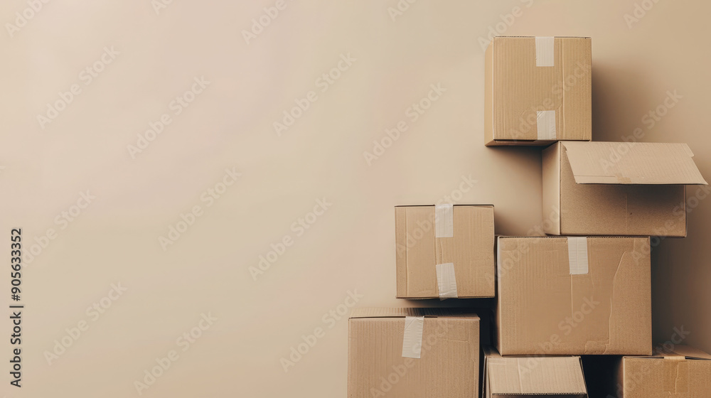neatly stack pile of cardboard boxes on a plain colorful background neatly stack pile of cardboard boxes on a plain colorful background