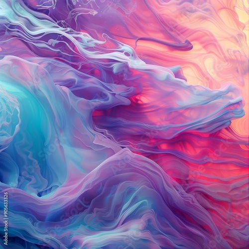 Abstract waves, fluid motion, vibrant colors, smooth gradients, dynamic flow