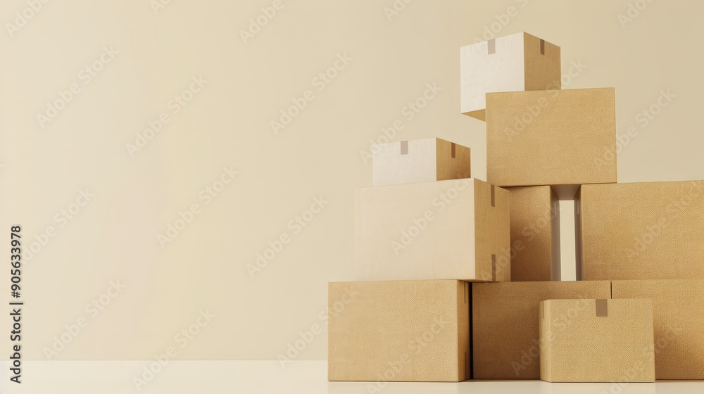 neatly stack pile of cardboard boxes on a plain colorful background neatly stack pile of cardboard boxes on a plain colorful background