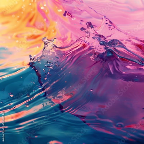Abstract waves, fluid motion, vibrant colors, smooth gradients, dynamic flow