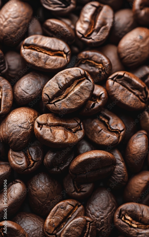 A close up of coffee beans with a brownish color