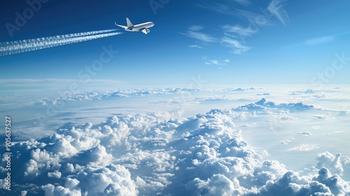 Fototapeta Naklejka Na Ścianę i Meble -  Contrail aircraft in sky with room for text