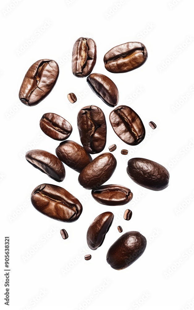 A close up of coffee beans with the beans scattered in the air A close up of coffee beans with the beans scattered in the air