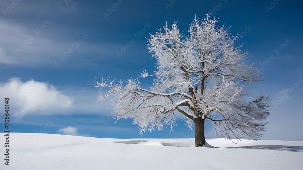 leafless tree standing tall amidst a pristine snow-covered landscape. leafless tree standing tall amidst a pristine snow-covered landscape.