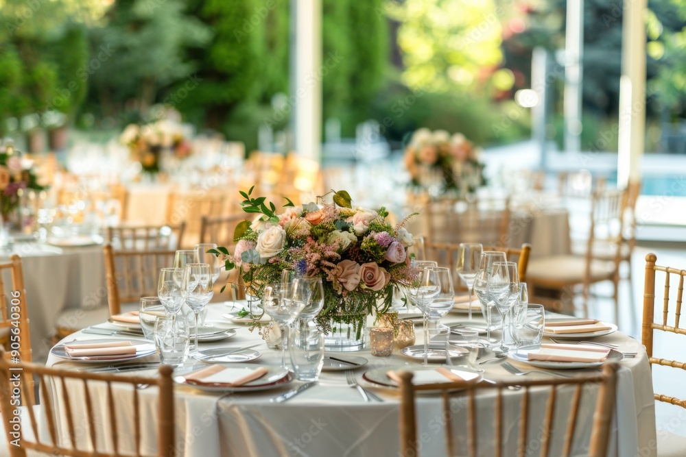  A Table Set For A Wedding Party In A Modern Style Decor, Wedding Decoration Concept