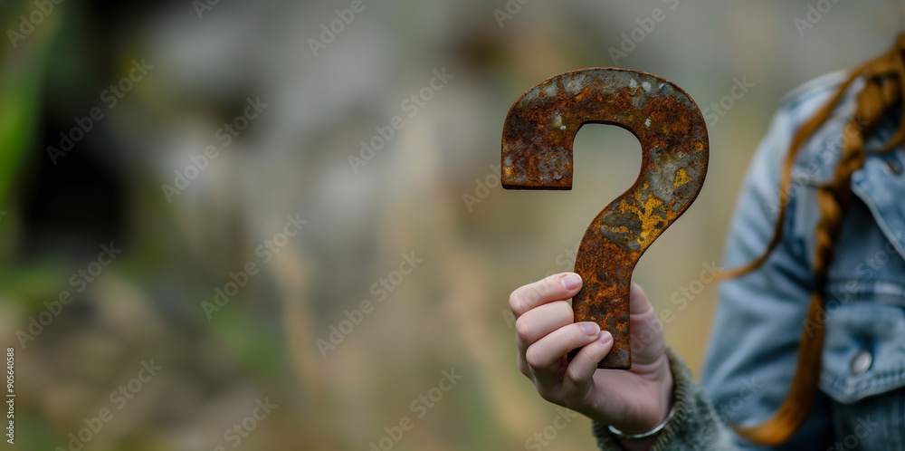 A hand holding a rusty question mark symbol, set against a neutral, blurred background, evoking curiosity. A hand holding a rusty question mark symbol, set against a neutral, blurred background, evoking curiosity.