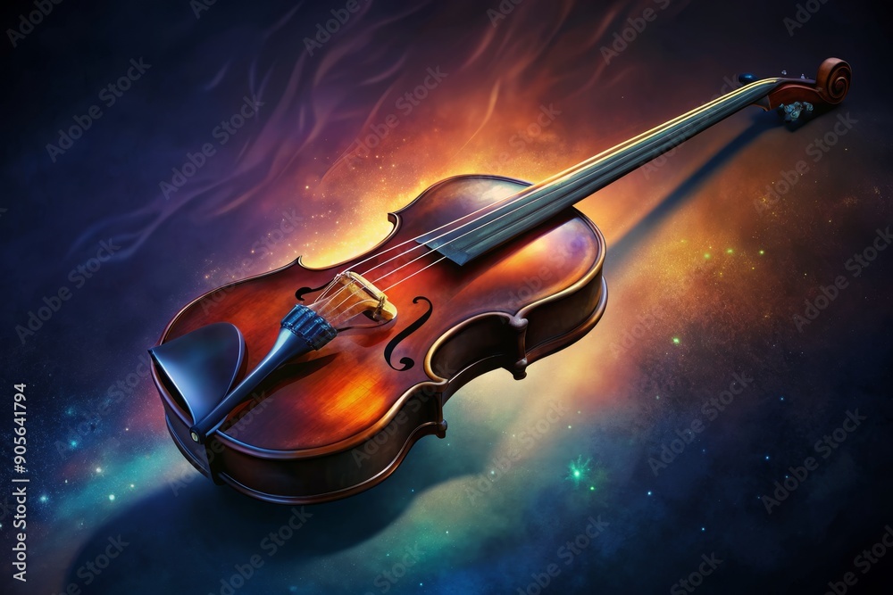Fototapeta premium Elegant violin floating amidst celestial light in an ethereal cosmic landscape