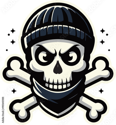 skull head wear beani cap vector