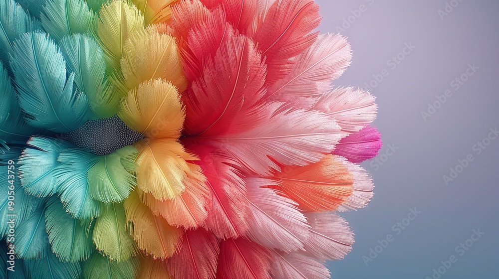 A close-up of a multi-colored flower against a blue background, featuring pink, yellow, green, red, and blue petals A close-up of a multi-colored flower against a blue background, featuring pink, yellow, green, red, and blue petals