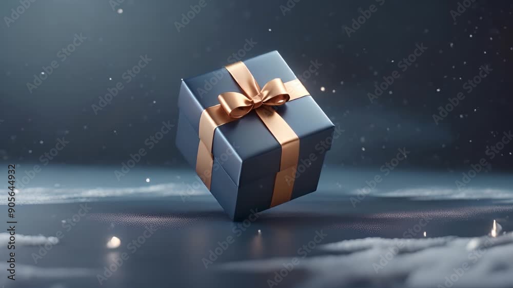 Elegant gift box with golden ribbon on glossy blue background. Elegant gift box with golden ribbon on glossy blue background.