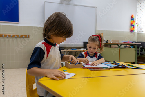 Two little siblings in the school