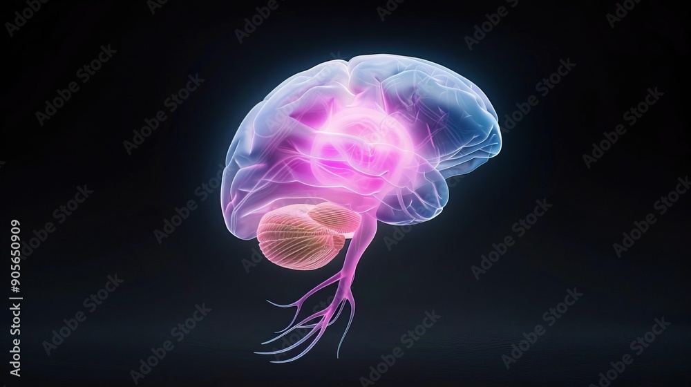 Human brain with highlighted areas, isolated on black background. Human brain with highlighted areas, isolated on black background.