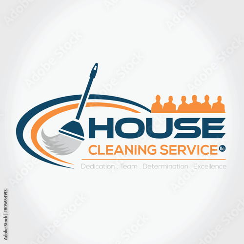 Cleaning Service Logo: Bold and Clean Design with Swoosh, Team Icon, and Cleaning Brush Graphics