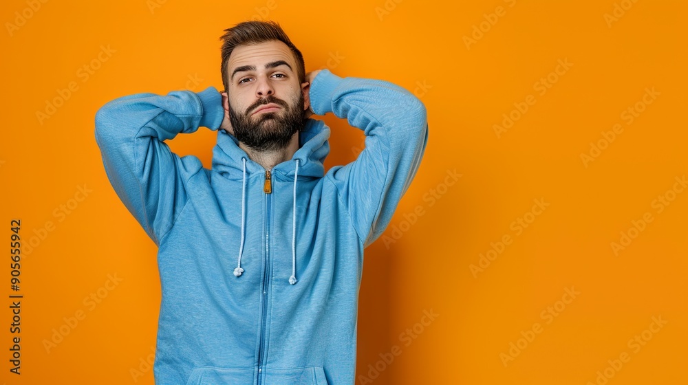Young man wearing blue hoodie over isolated background