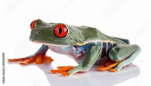 Red eyed monkey tree frog, Agalychnis callydrias. A tropical rain forest animal with vibrant eye isolated on a white background. photo