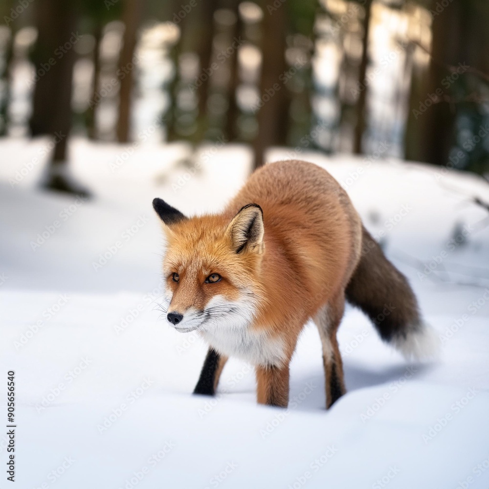 red fox in winter forest Pretty red fox in winter forest Pretty