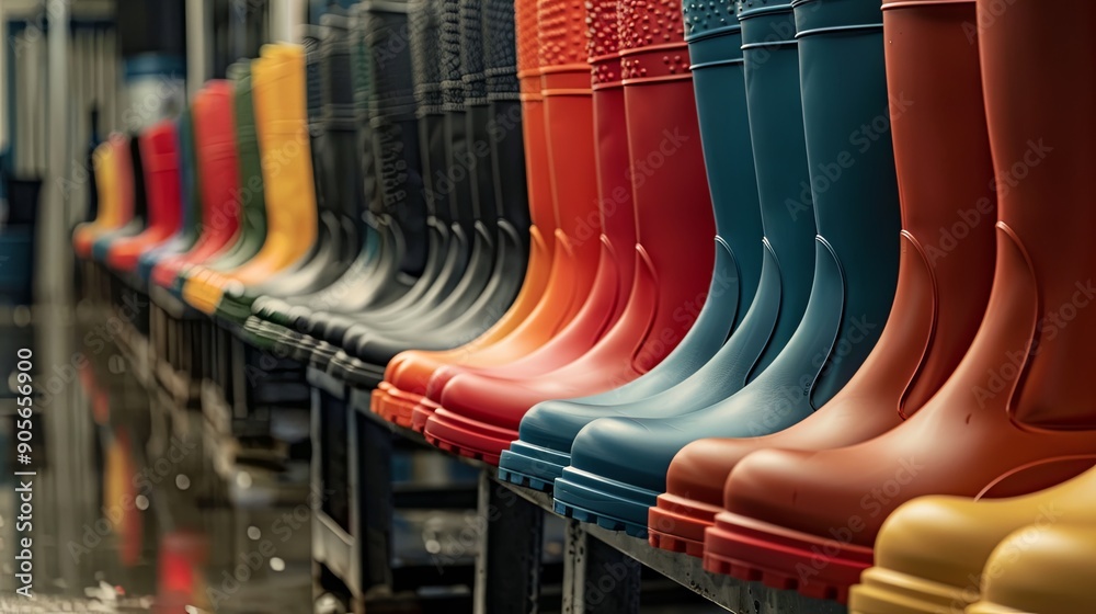 Production of rubber boots on a conveyor belt Production of rubber boots on a conveyor belt