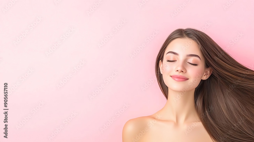 A beautiful woman with natural makeup and shiny hair, emphasizing health and beauty. A beautiful woman with natural makeup and shiny hair, emphasizing health and beauty.