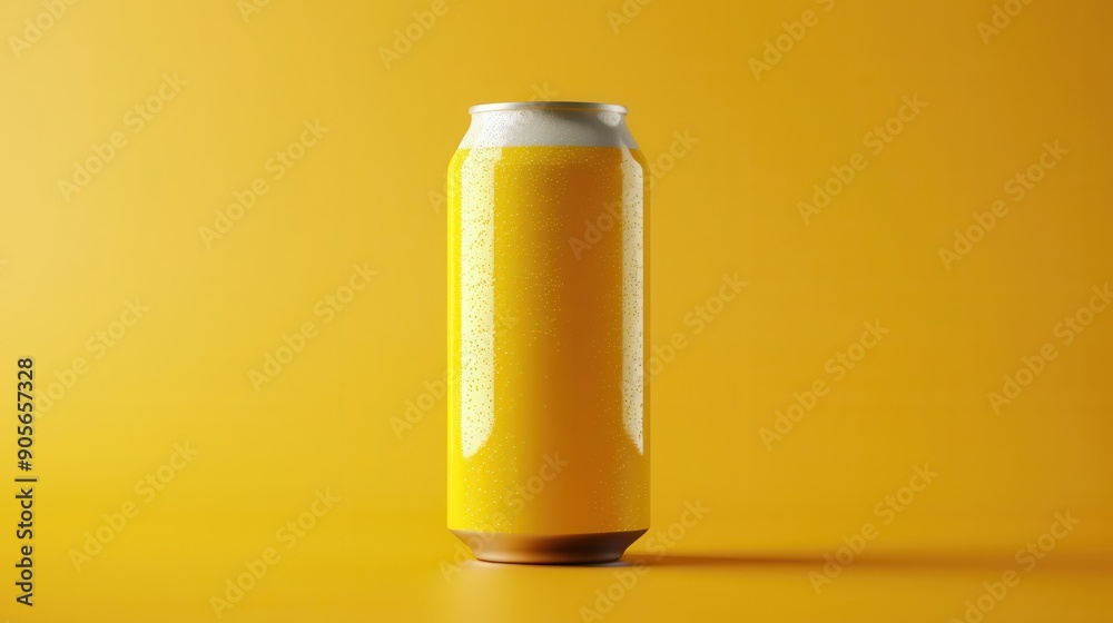 A vibrant yellow can against a matching background, perfect for beverage marketing, branding, or product design. A vibrant yellow can against a matching background, perfect for beverage marketing, branding, or product design.