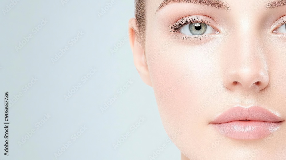 Close-up of a woman's radiant face with flawless skin, highlighting health and beauty. Close-up of a woman's radiant face with flawless skin, highlighting health and beauty.