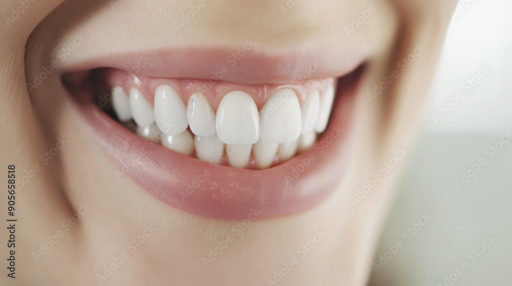 Closeup of smiling mouth, showing white teeth, perfect dental hygiene, closeup view, dental care concept Closeup of smiling mouth, showing white teeth, perfect dental hygiene, closeup view, dental care concept