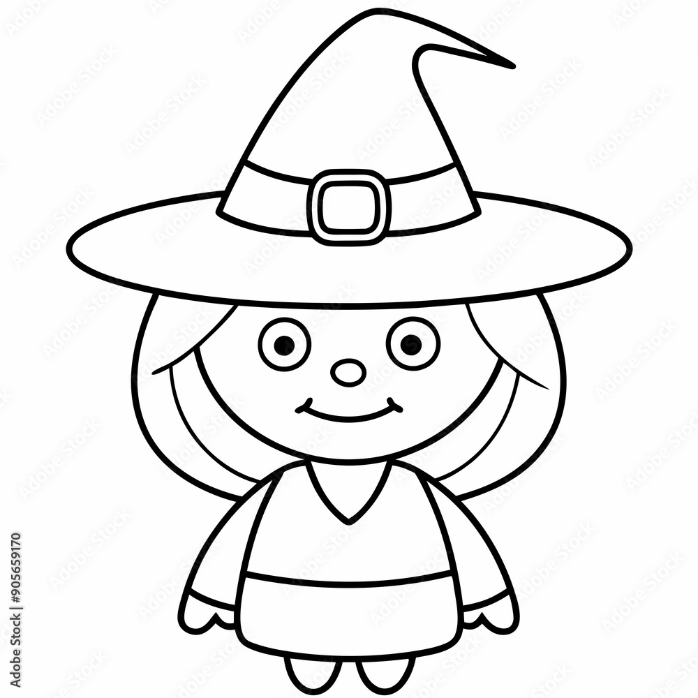 kids black line A Halloween witch vector kids black line A Halloween witch vector