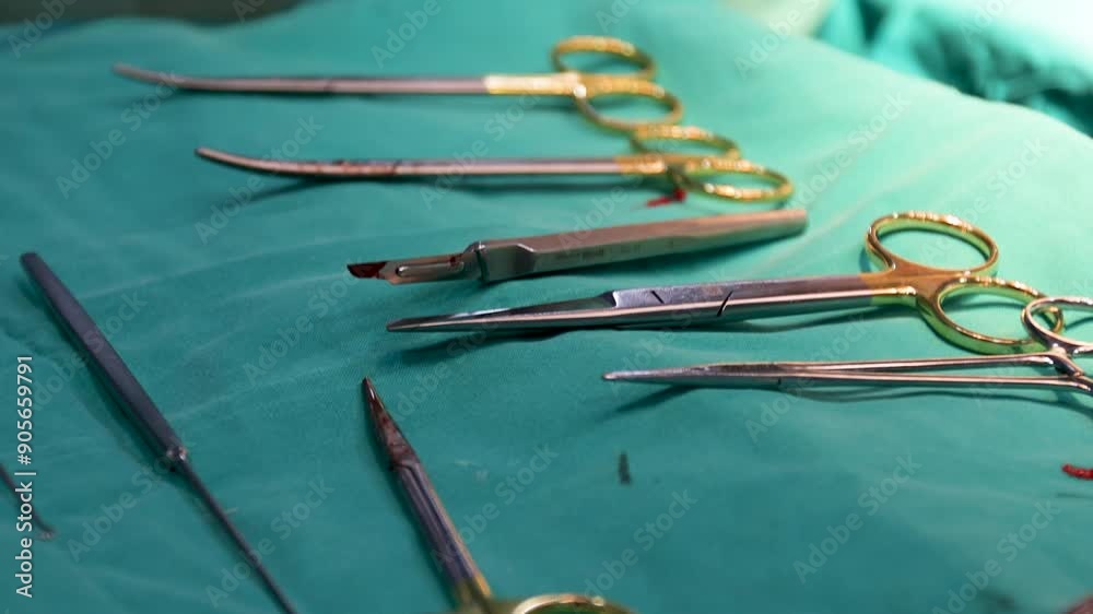 Surgical Instruments Arranged On A Sterile Drape In An Operating Room. Ideal For Medical, Healthcare, And Surgery Themes Surgical Instruments Arranged On A Sterile Drape In An Operating Room. Ideal For Medical, Healthcare, And Surgery Themes