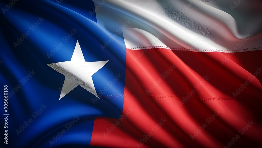 Chile flag blue square with a white star in the upper left corner, white in the middle, and red on the bottom dynamic lighting and realistic fabric textures Chile flag blue square with a white star in the upper left corner, white in the middle, and red on the bottom dynamic lighting and realistic fabric textures