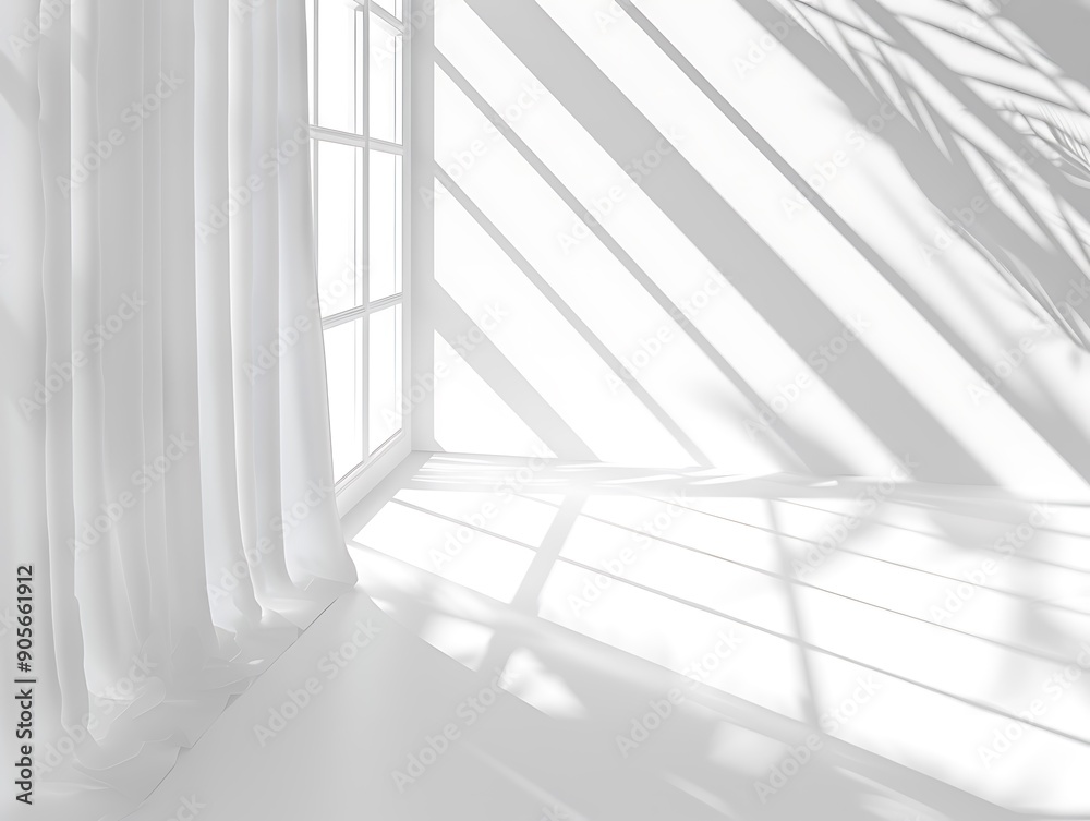 Fototapeta premium Peaceful Play of Sunlight and Shadows in a Minimalistic White Room