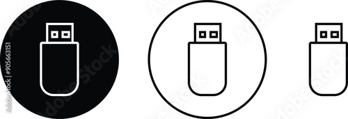 USB icon set. Flash disk flash drive flat and line black vector collection isolated on transparent background. Internet video. Console media storage, Computer Technology, charger, data transfer sign.