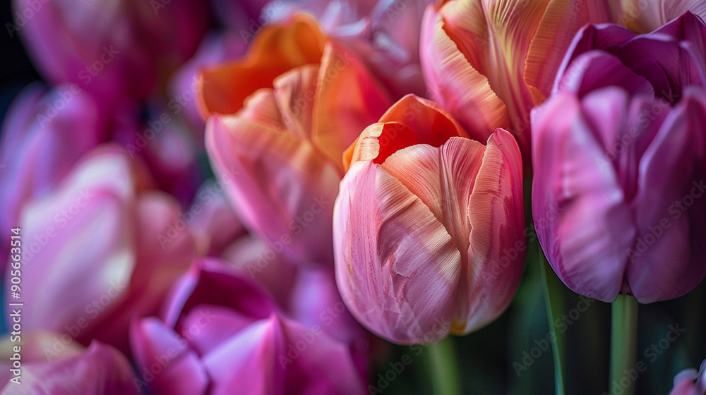 Fototapeta premium Close-up of a bouquet of tulips with abstract, smooth petals and rich colors