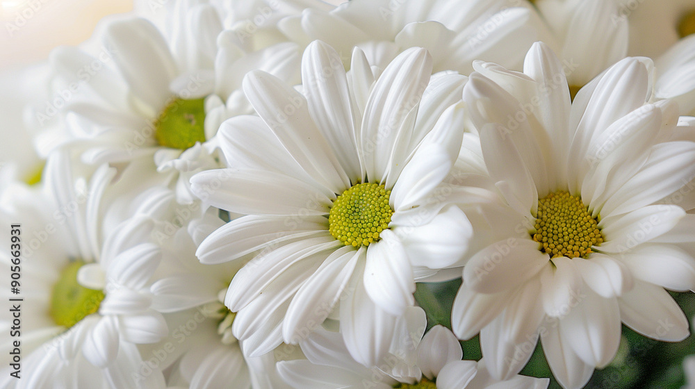 Close-up of a bouquet of daisies with abstract, detailed centers and pure white petals Close-up of a bouquet of daisies with abstract, detailed centers and pure white petals